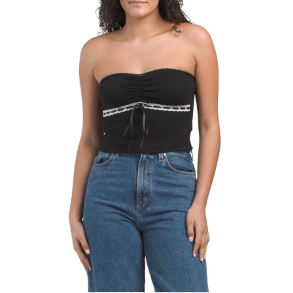 Emory Park Black Tube Top with Lace and Bow Detail Size Small New without Tags